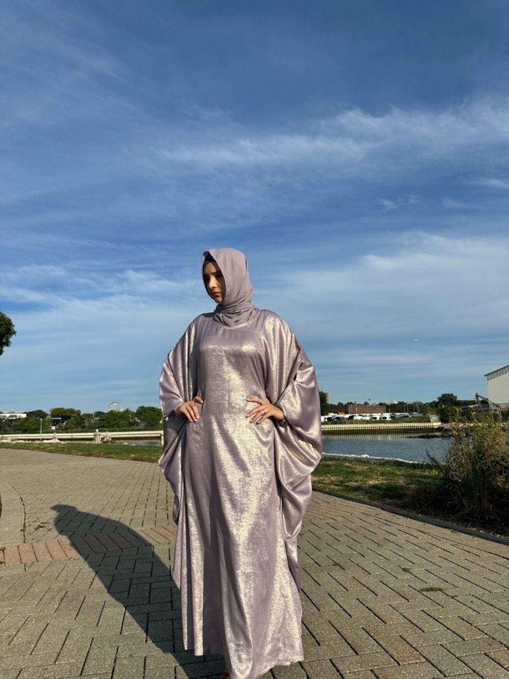 Metallic Lavender Maxi Dress with Hijab